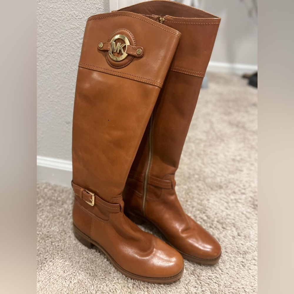sold !!! New  MICHAEL KORS STOCKARD LEATHER TALL RIDING BOOT SZ 6 M Brown